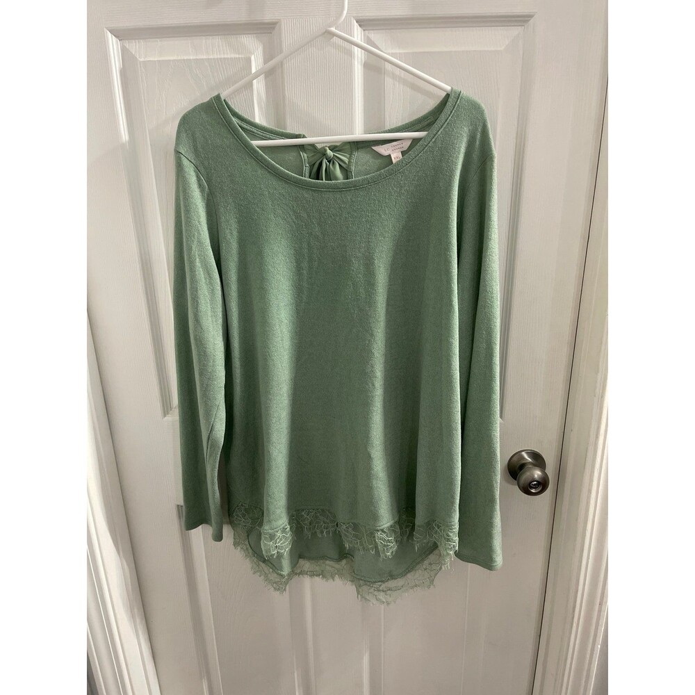 Lauren Conrad Long Sleeve Shirt With Lace Hem Green Size XXL